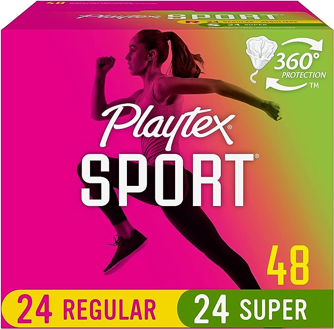 Playtex Sport Tampons, Multipack 48ct (24ct Regular/24ct Super Absorbency), Fragrance-Free