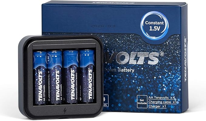 Tenavolts 1.5v Aa Lithium Rechargeable Batteries (4 Count With Charger)